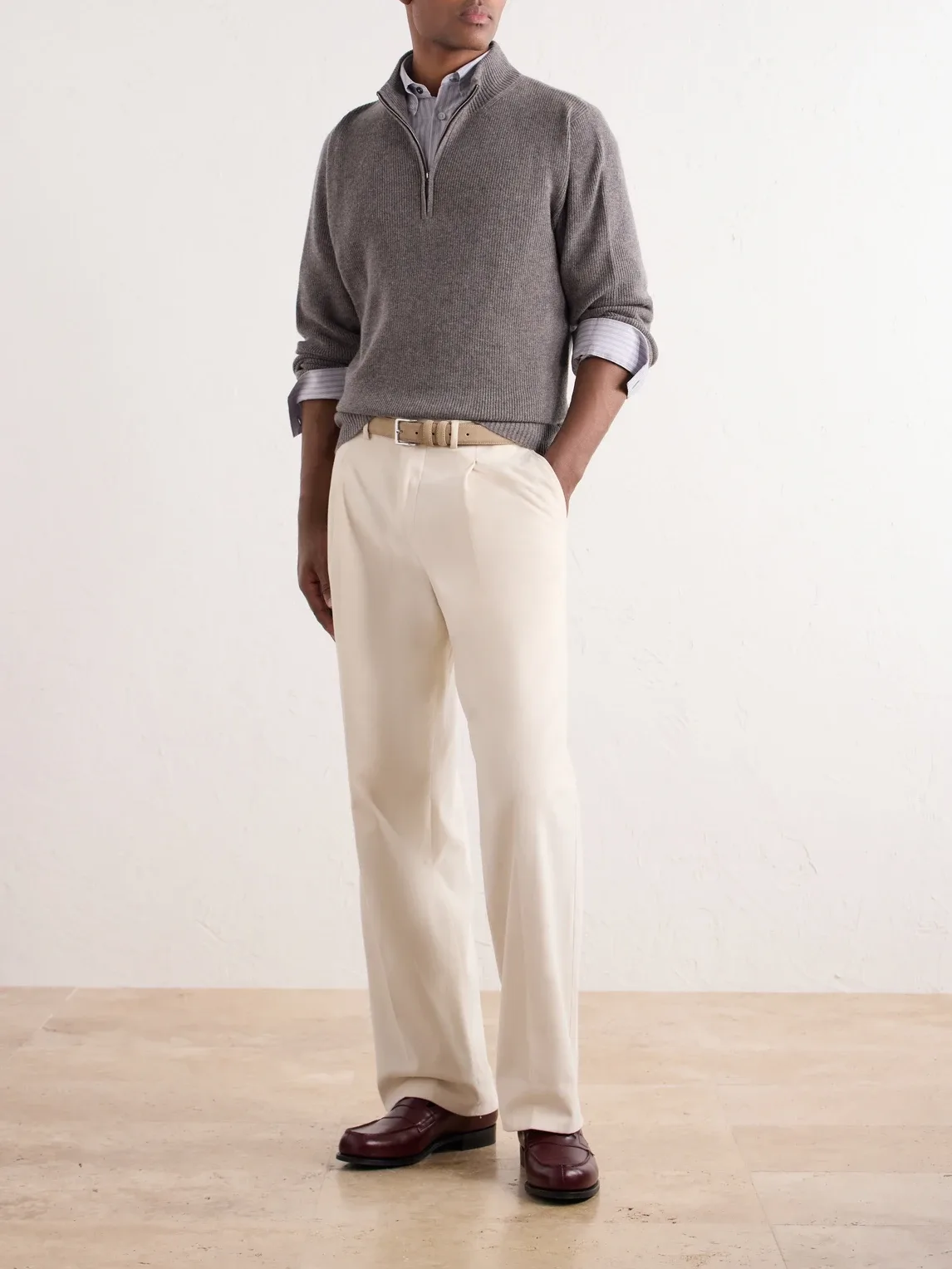 Ribbed Cashmere Zip-Up Sweater