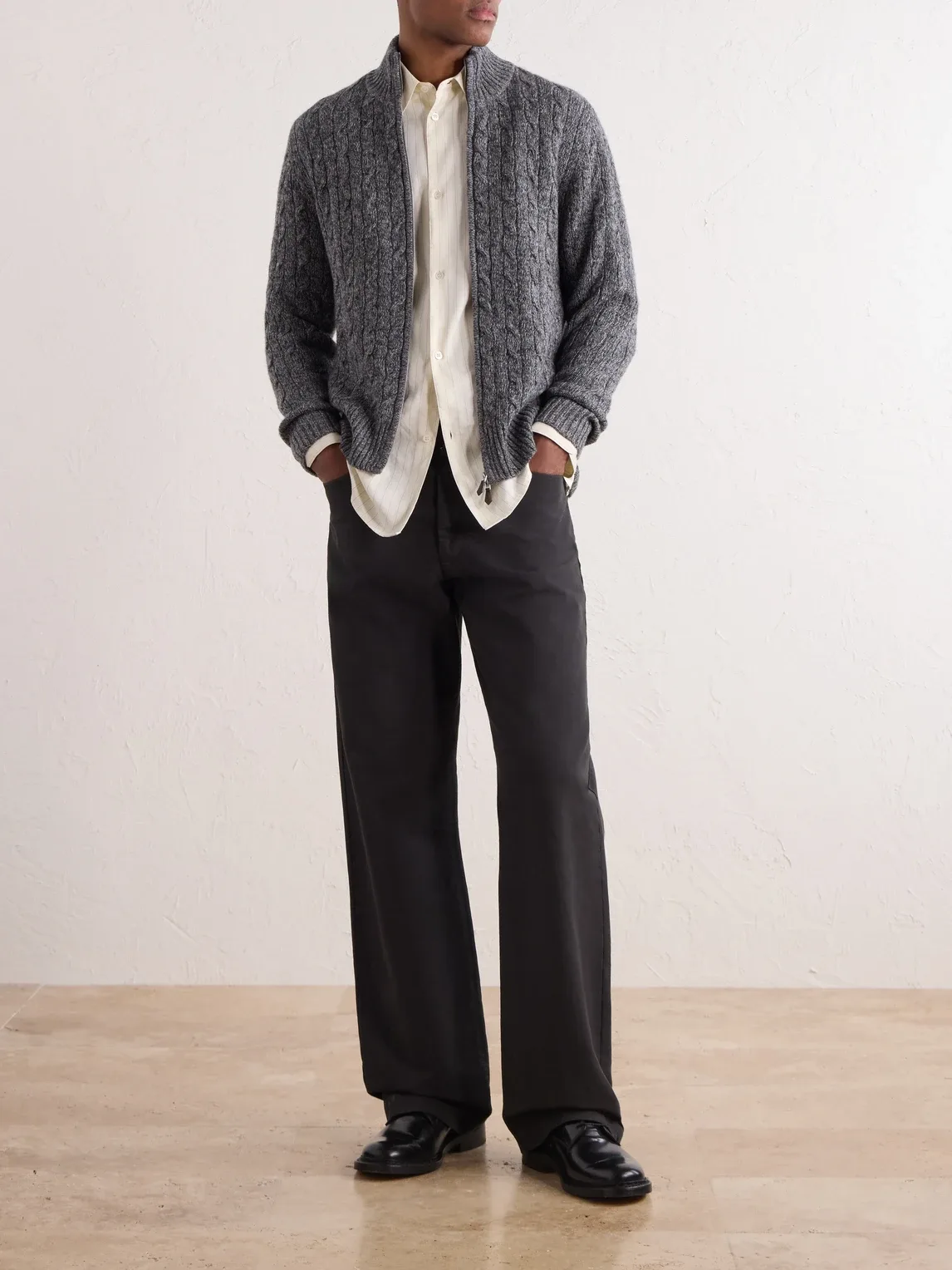 Cable-Knit Cashmere Zip-Up Sweater