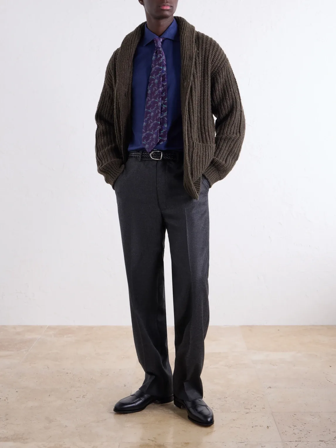 Cutaway-Collar Brushed Cotton-Twill Shirt