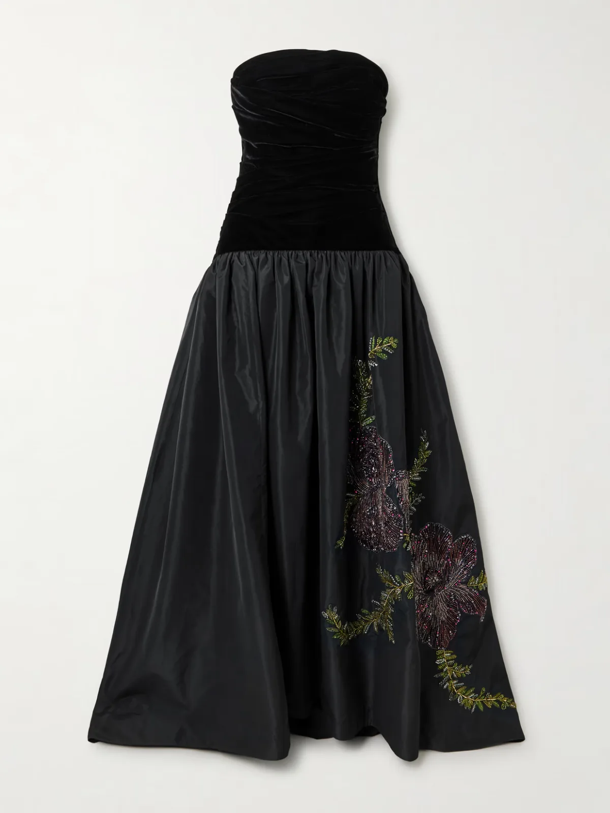 - Eden Strapless Embellished Gathered Velvet And Taffeta Gown -