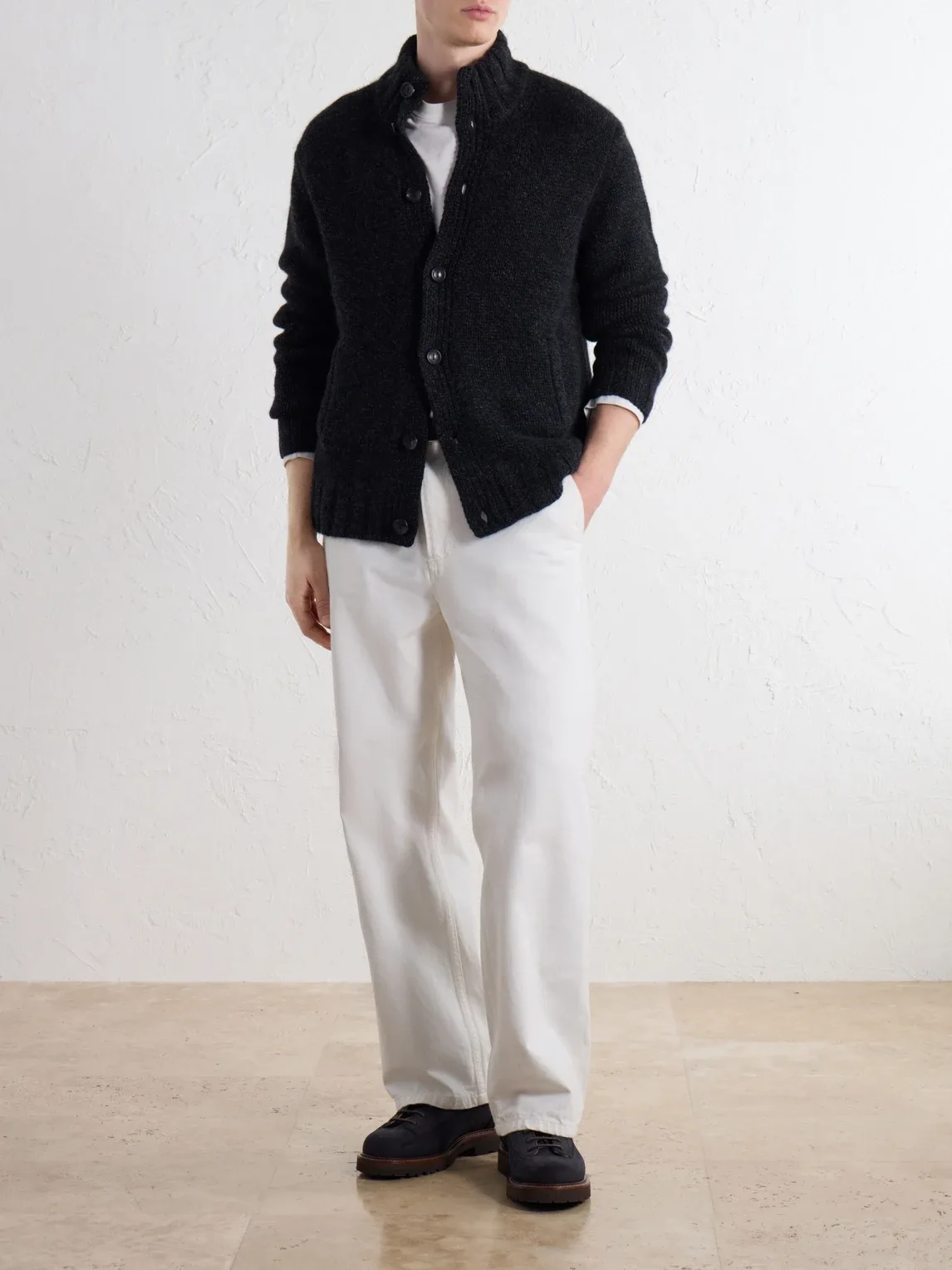 Shearling-Trimmed Cashmere Cardigan