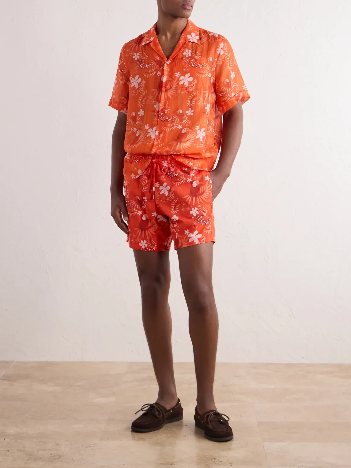 Charli Camp-Collar Printed Ramie Shirt