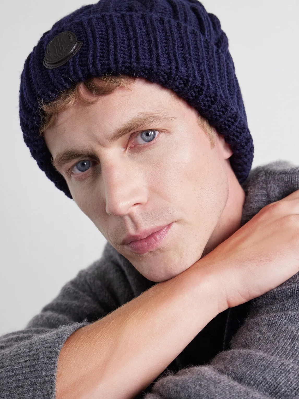 Logo-Appliquéd Cable-Knit Virgin Wool Beanie by Moncler