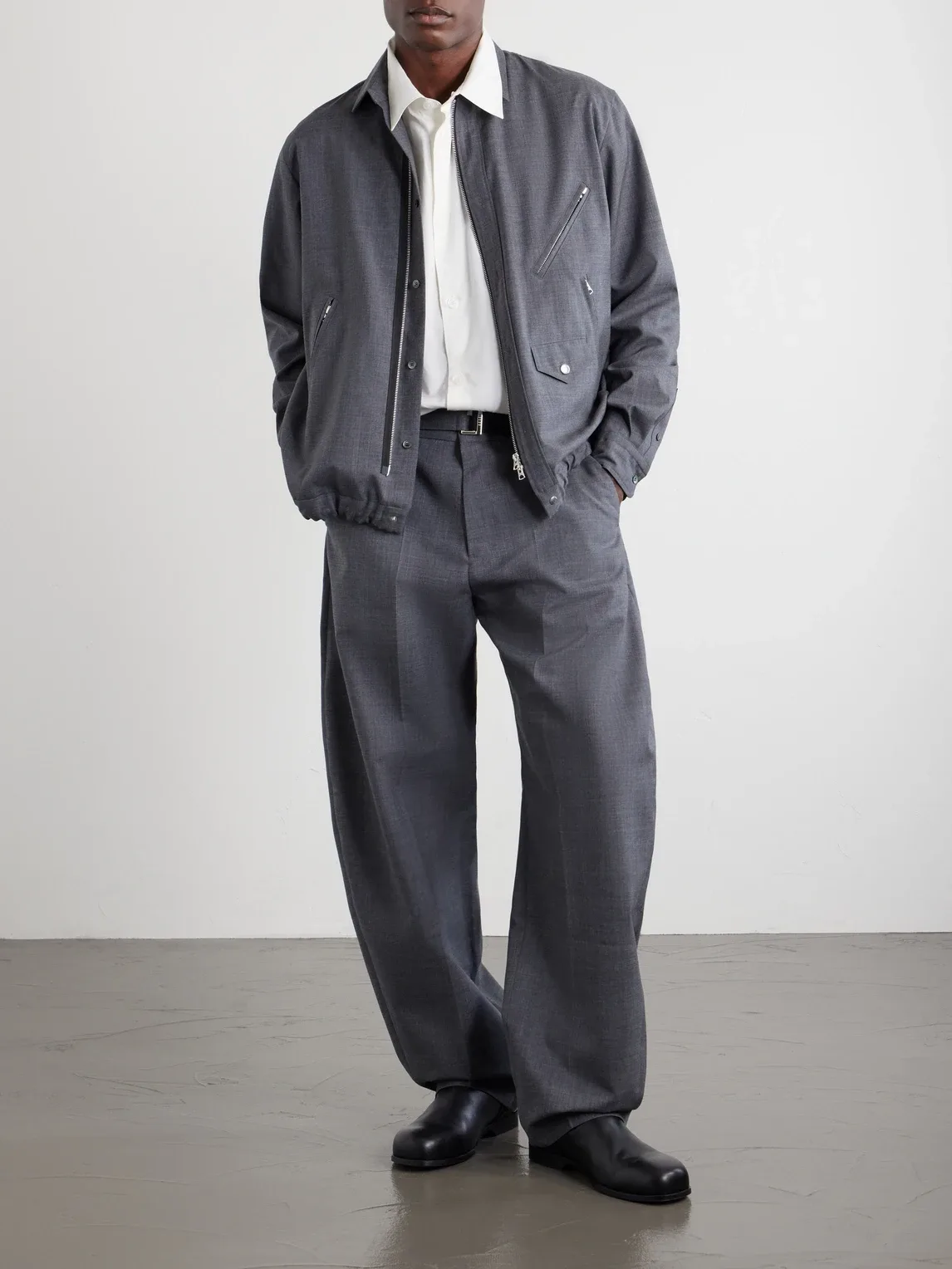 Barrel-Leg Belted Woven Trousers