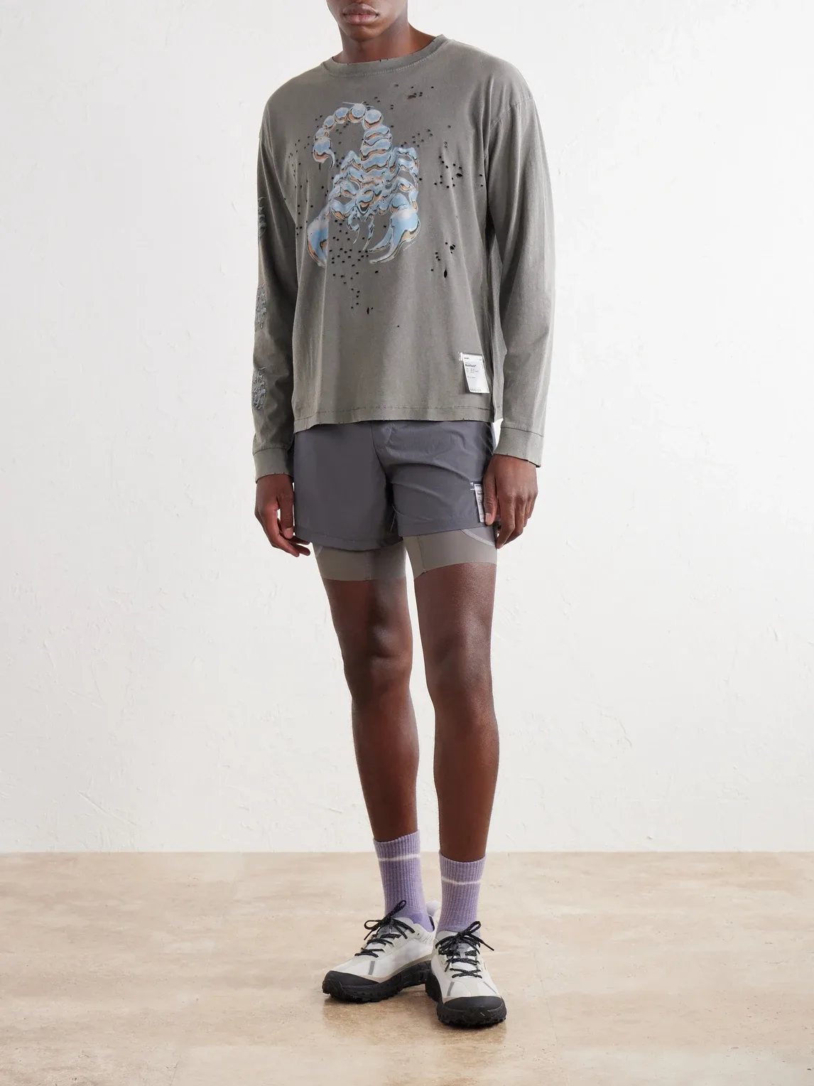 Logo-Print Distressed MothTech Cotton-Jersey T-Shirt by Satisfy