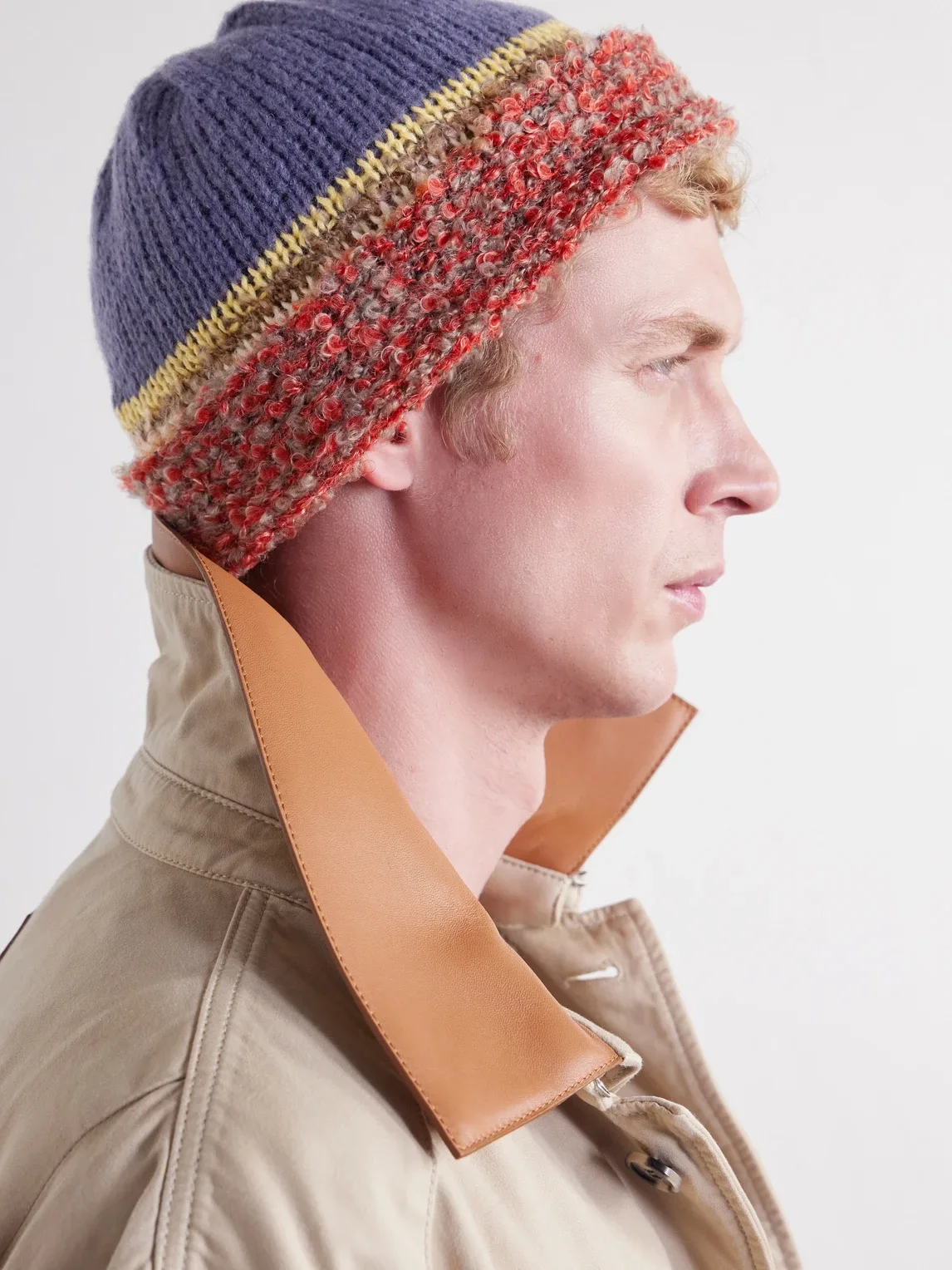 Bouclé-Trimmed Knitted Mélange Beanie
