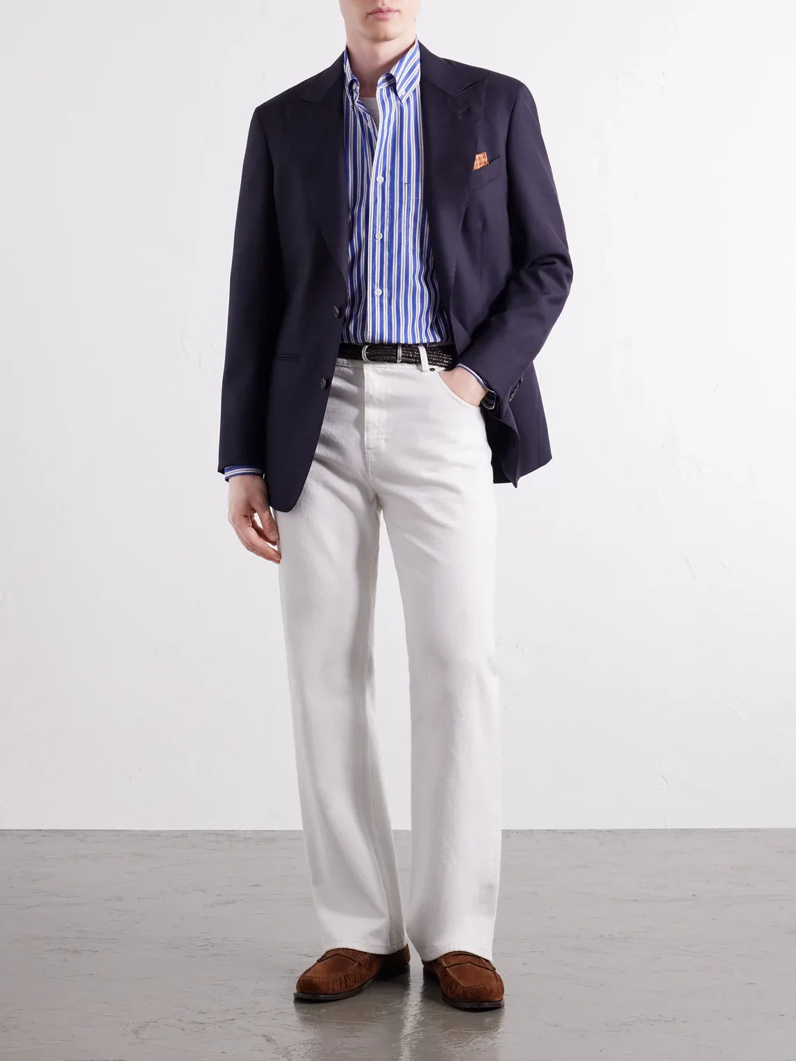 Button-Down Collar Striped Cotton-Chambray Shirt