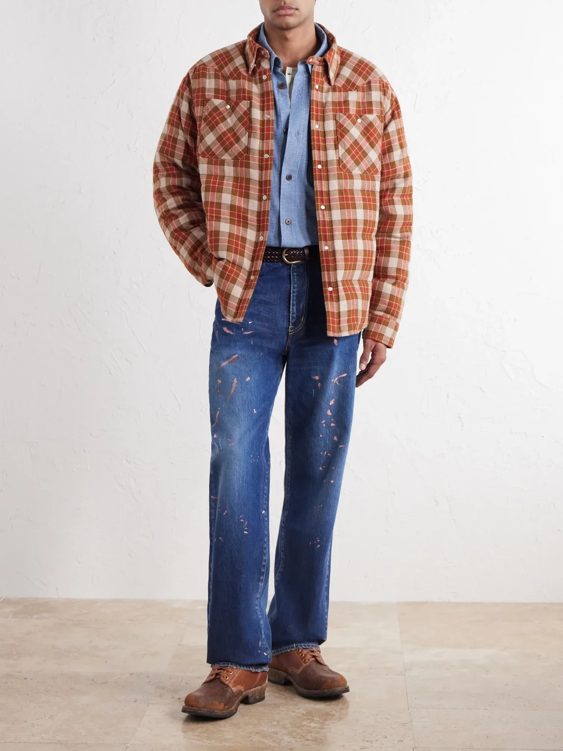 Kerchief Checked Wool and Linen-Blend Down Jacket