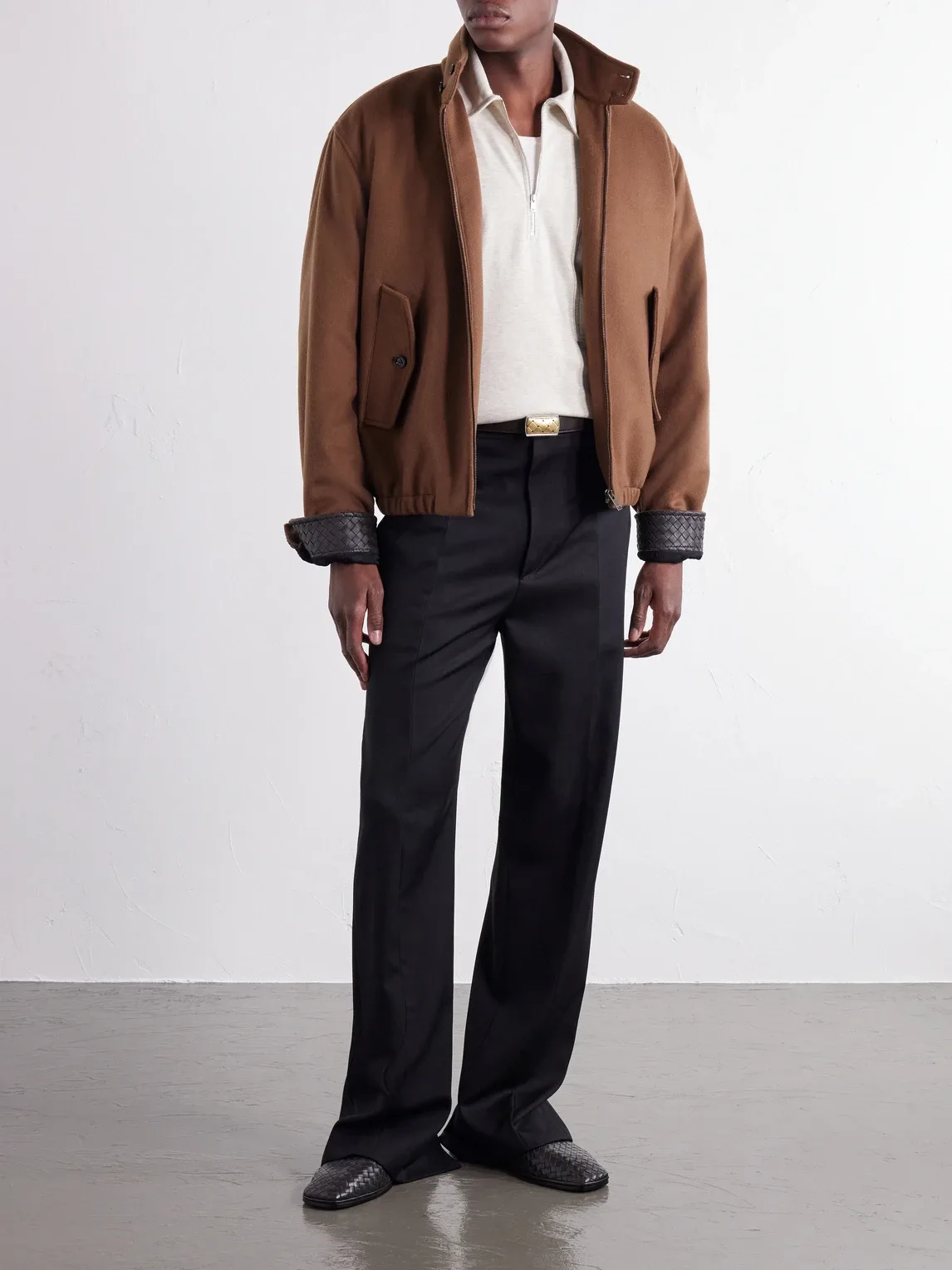 Intrecciato Leather-Trimmed Cotton-Jersey Polo Shirt by Bottega Veneta