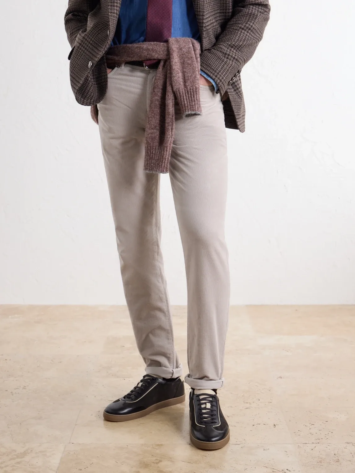 Leather-Trimmed Waxed Herringbone-Printed Suede Sneakers by Brunello Cucinelli