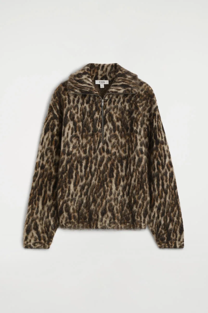 Leopard-Jacquard Zip-Up Sweater by COS