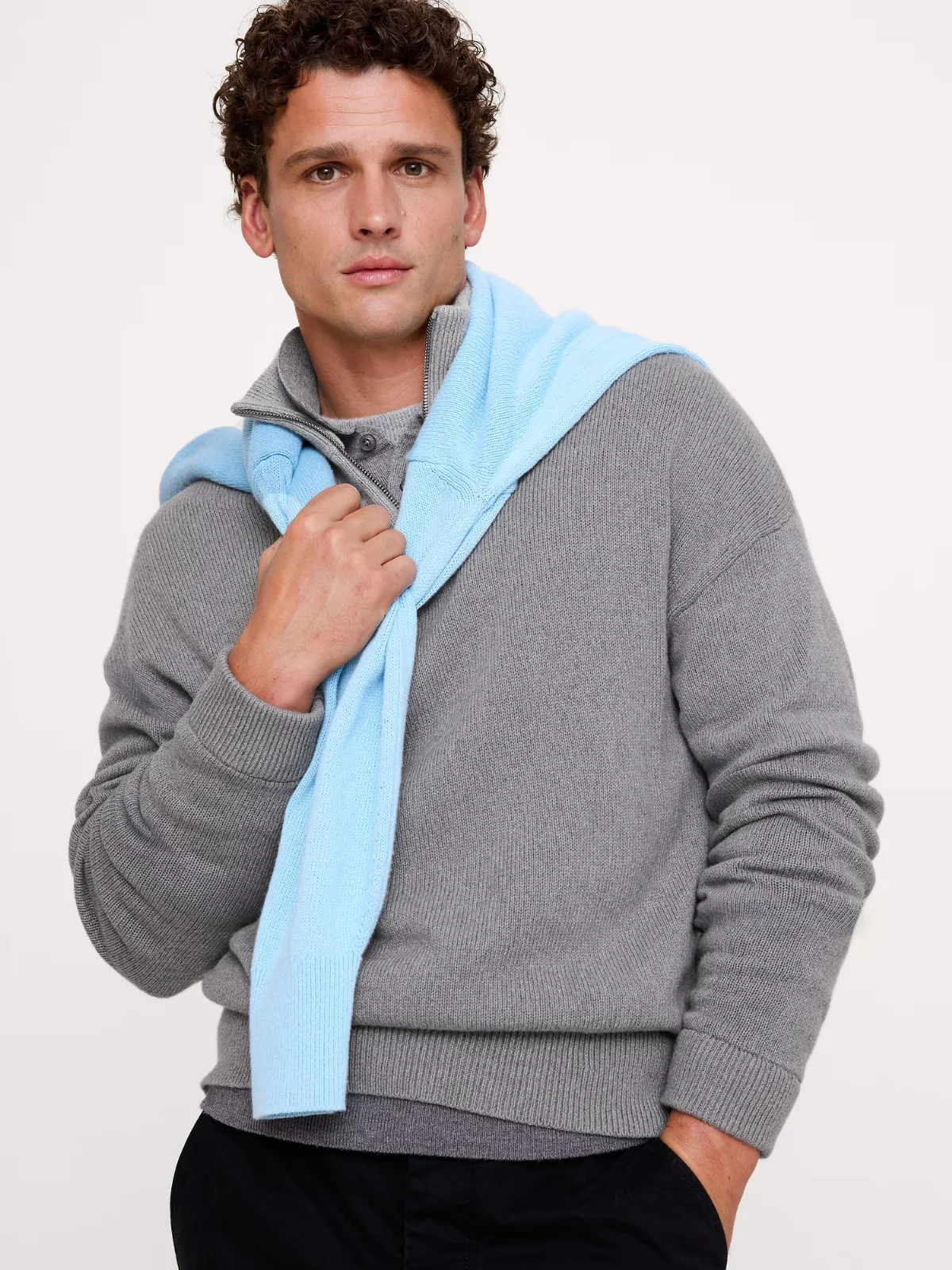 Italian Cotton-Cashmere Quarter-Zip Sweater by Banana Republic