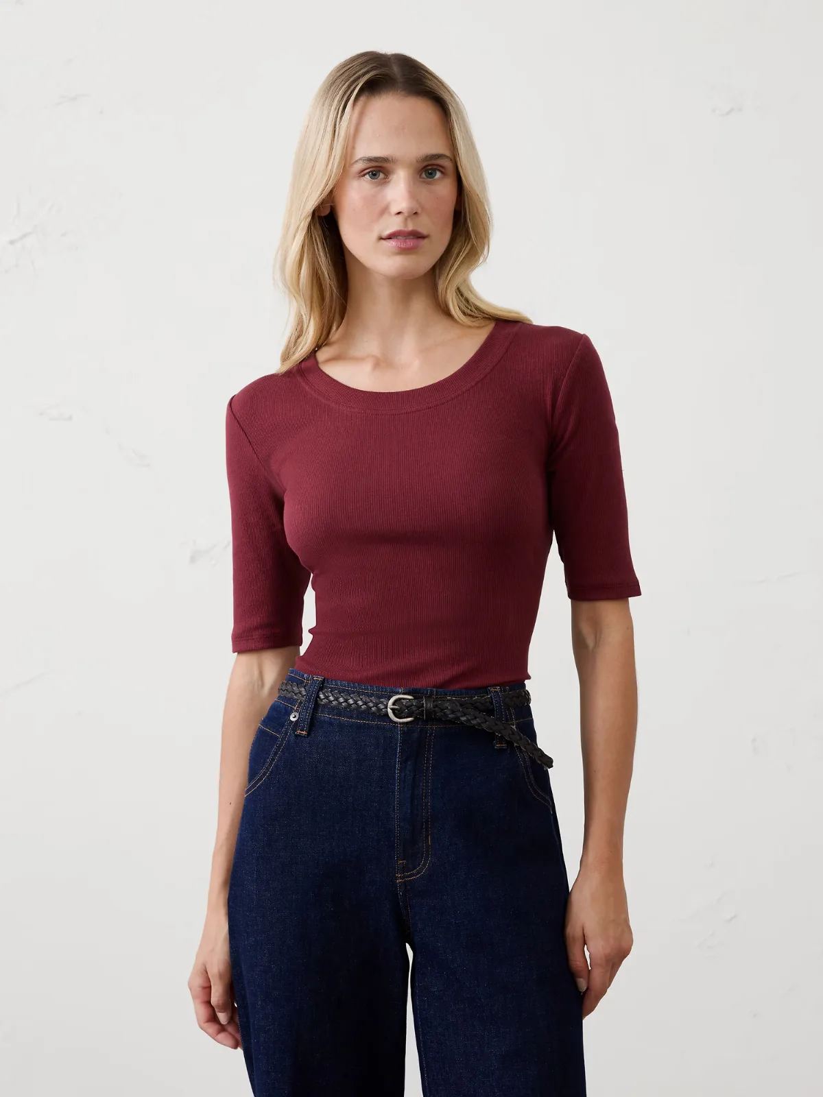 Ribbed Elbow-Sleeve T-Shirt by Banana Republic