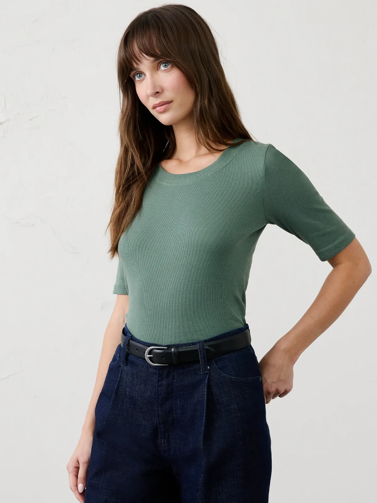 Ribbed Elbow-Sleeve T-Shirt by Banana Republic