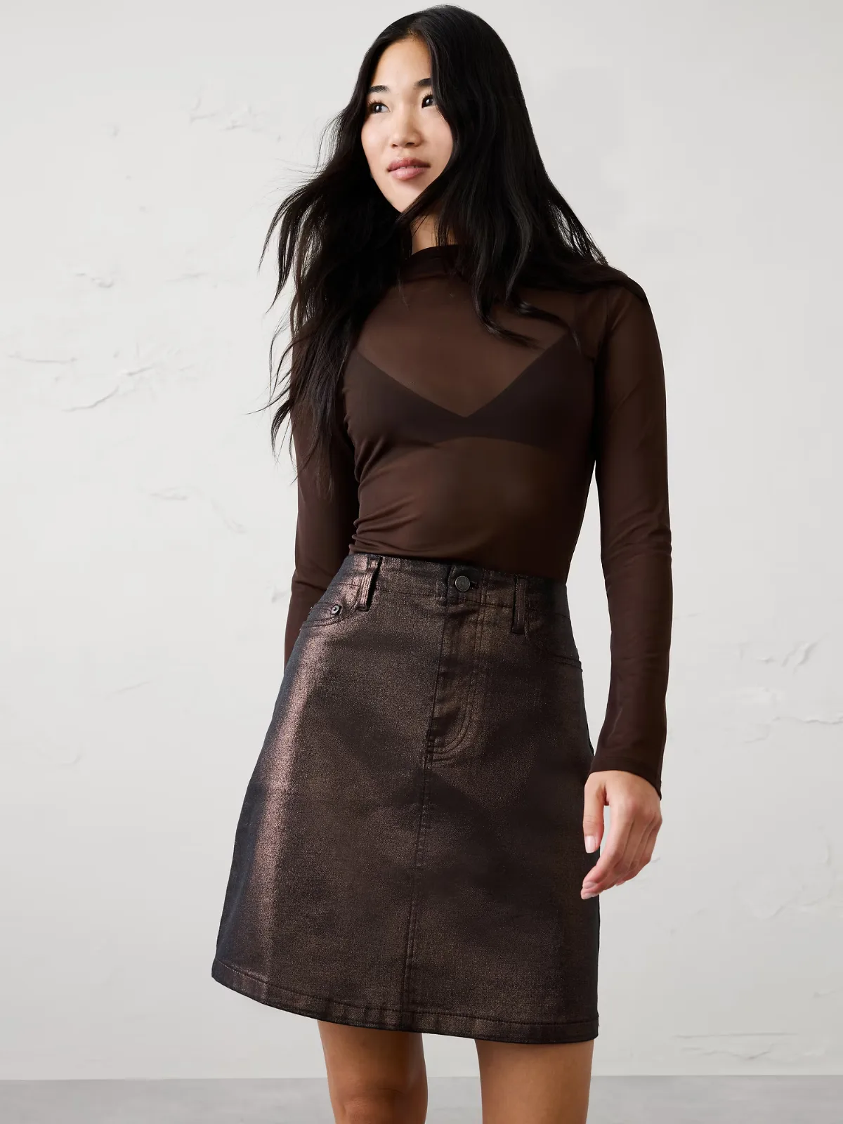 Metallic Coated Denim Hollywood Waist Mini Skirt by Banana Republic