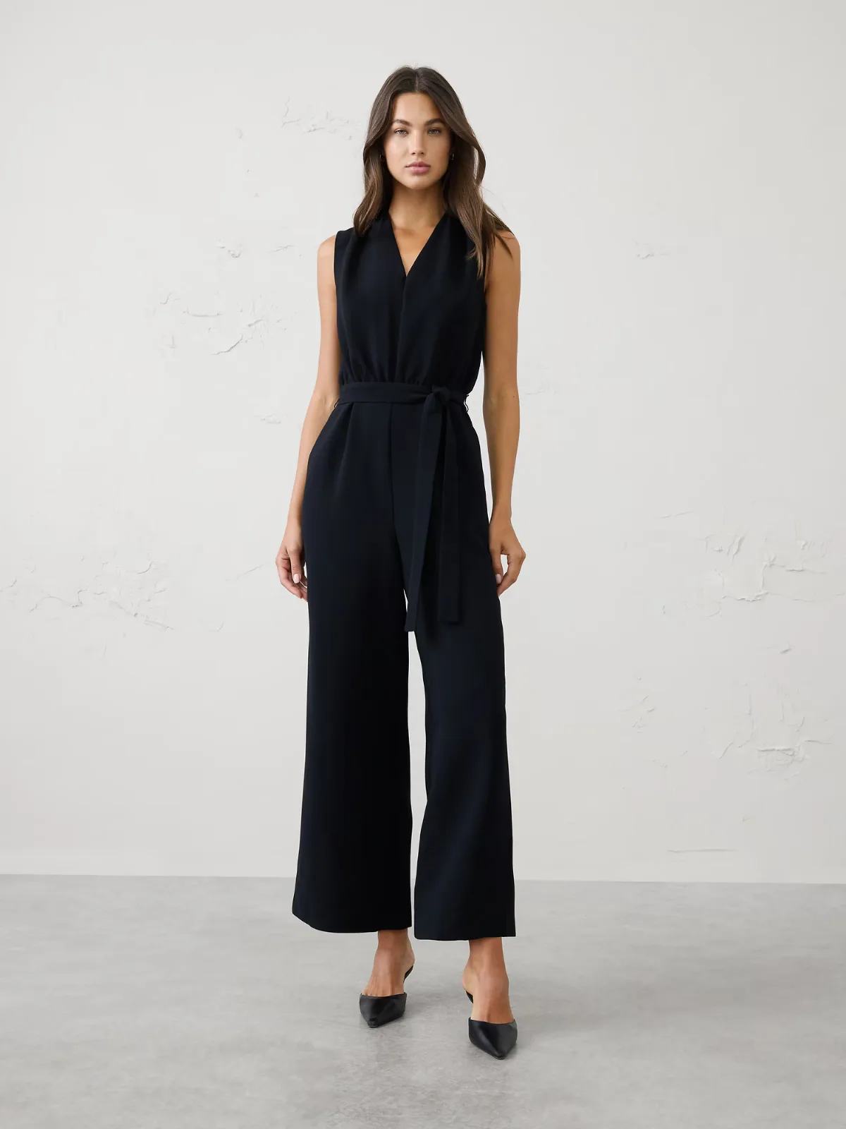 V-Neck Belted Jumpsuit