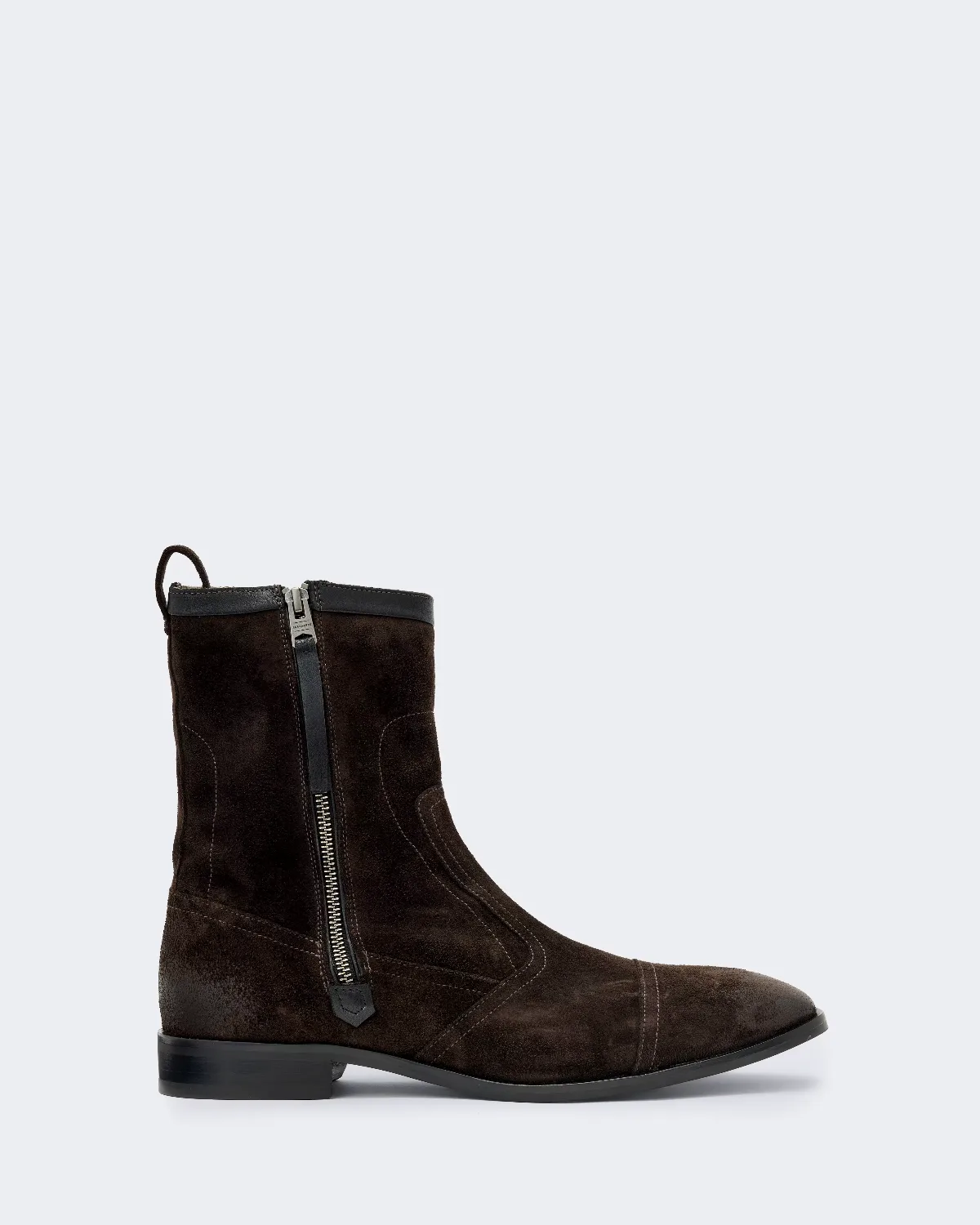 Dorian Zip-Up Suede Ankle Boots by AllSaints