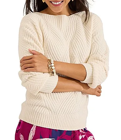 Luna Textured Chenille Boat Neck Long Sleeve Sweater Top by Tommy Bahama