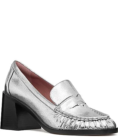 Penni Metallic Leather Block Heel Penny Loafers by kate spade