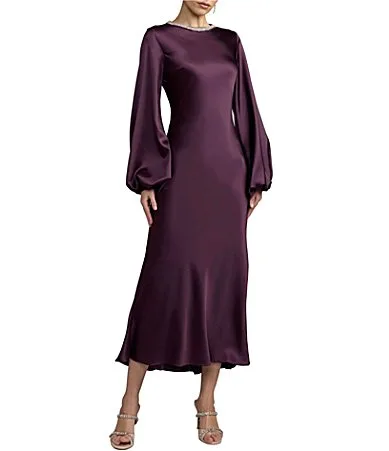 Mac Duggal Crew Neck Long Sleeve Crystal Detail Dress by M.A.C.