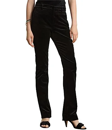 Lauren Ralph Lauren Stretch Velvet High Rise Straight Leg Full Length Pants by Ralph Lauren