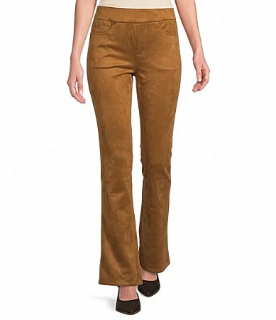 Faux Suede Flared Full Length Pull-On Pants by Multiples