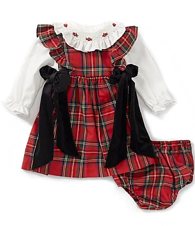 Plaid Long Sleeve Bow Waist Dress by Edgehill Collection