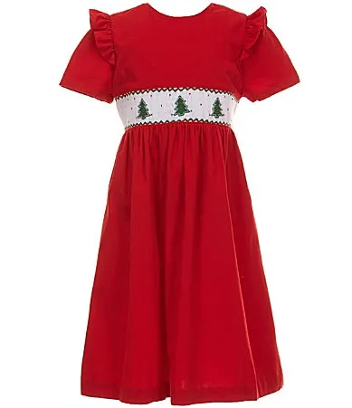 Short Sleeve Smocked Christmas Tree Dress by Edgehill Collection