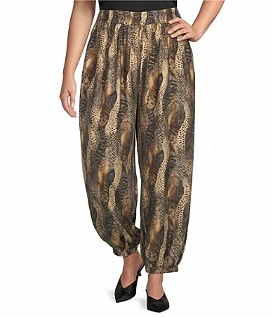 Animal Print Coordinating Harem Ankle Pants by Calessa