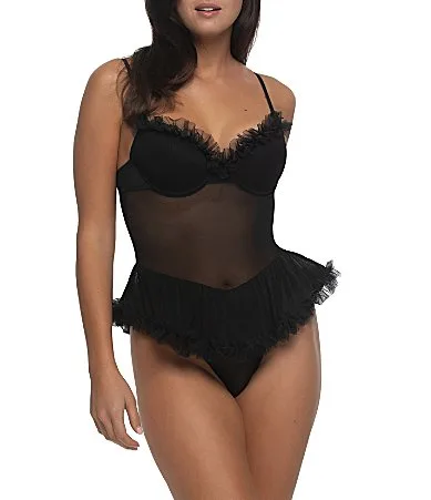 Veil Ruffle Teddy Sleeveless Bodysuit by Cassandra
