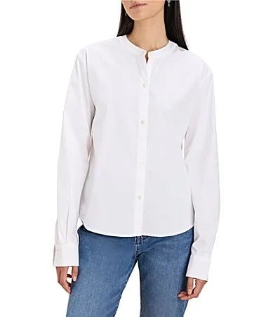 Band Collar Long Sleeve Button-Front Shirt