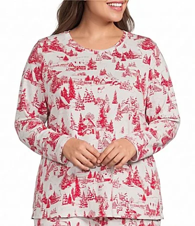 Winter Toile Print Knit Long Sleeve Crew Neck Coordinating Sleep Top by Sleep Sense