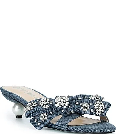Blue by Betsey Johnson Jemma Embellished Bow Denim Dress Sandals by Betsey Johnson