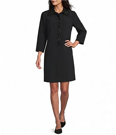 Juliette Button Down 34 Sleeve Stretch Crepe Dress