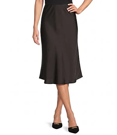 Bias Charmeuse Elastic Waist Knee Length A-Line Skirt