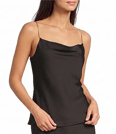 Woven Charmeuse Cowl Neck Sleeveless Camisole Top