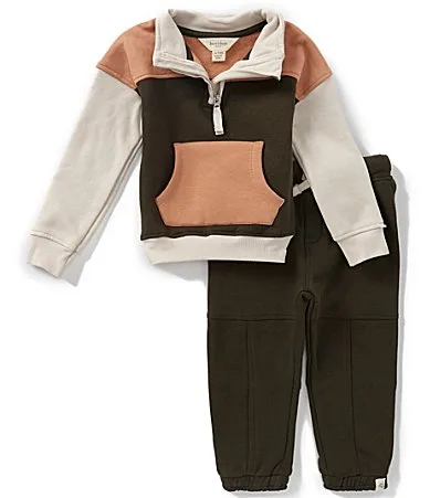 Long Sleeve Color Block French Terry Quarter Zip Pullover & Solid French Terry Jogger Pants Set by Burts Bees