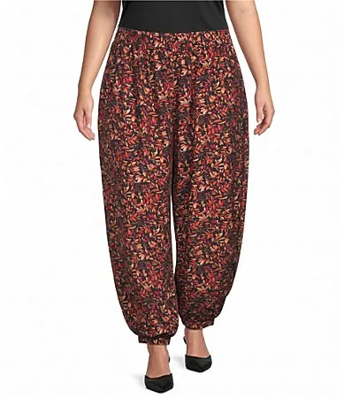 Leaf Print Coordinating Harem Ankle Pants by Calessa