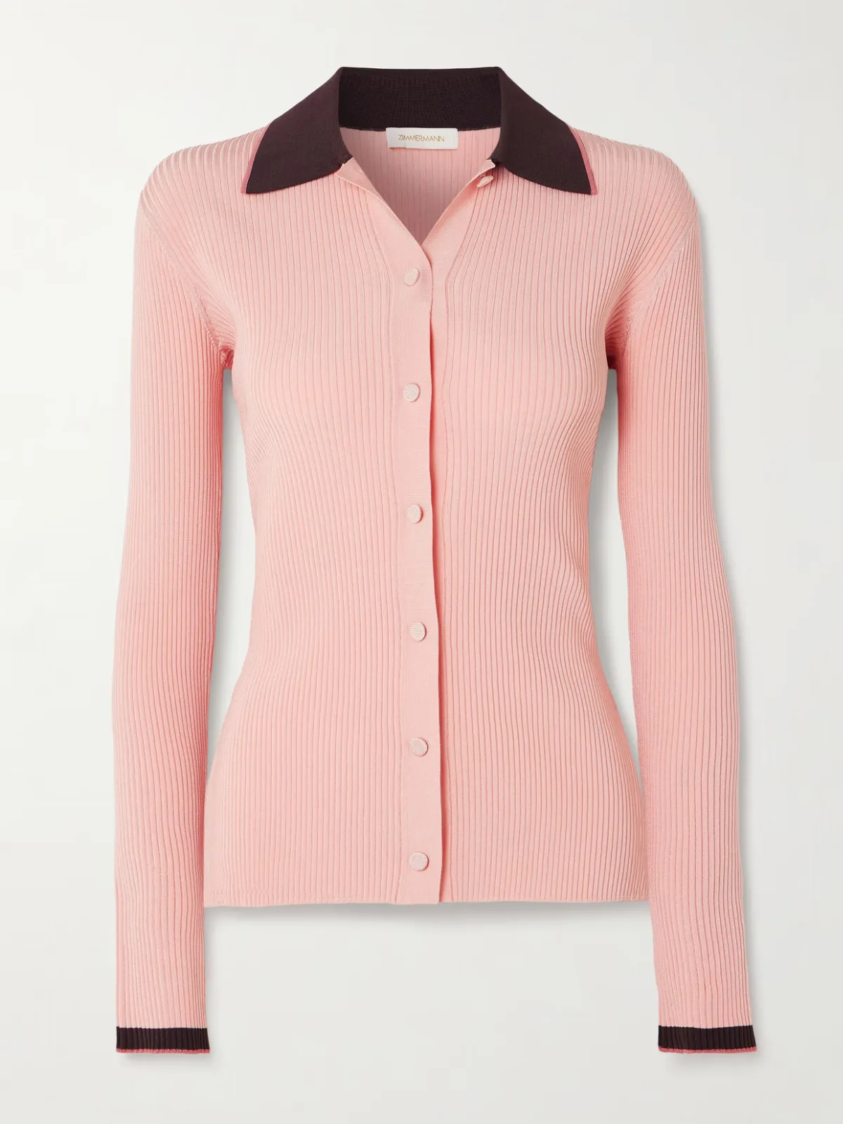 - Two-tone Ribbed-knit Cardigan -