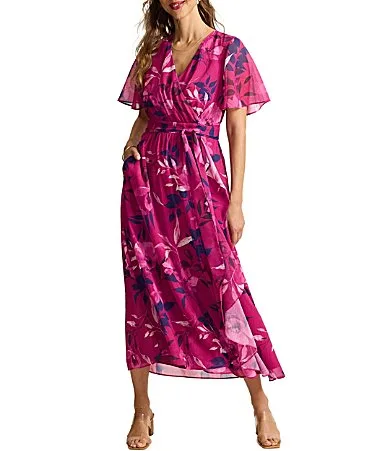 Sunset Shimmers Short Sleeve Wrap Midi Dress
