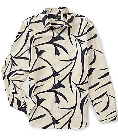 Abstract Floral Print Long Sleeve Woven Shirt by Perry Ellis