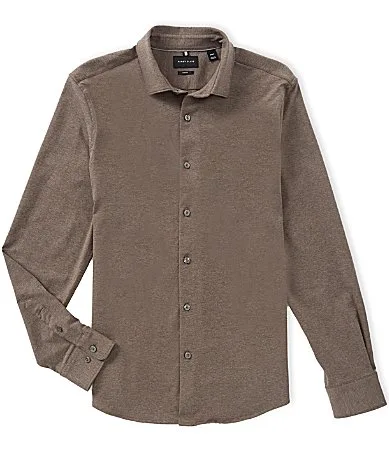 Solid Long Sleeve Woven Shirt by Perry Ellis