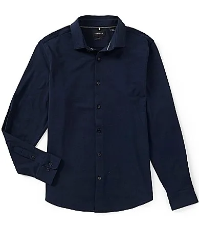 Solid Long Sleeve Woven Shirt by Perry Ellis
