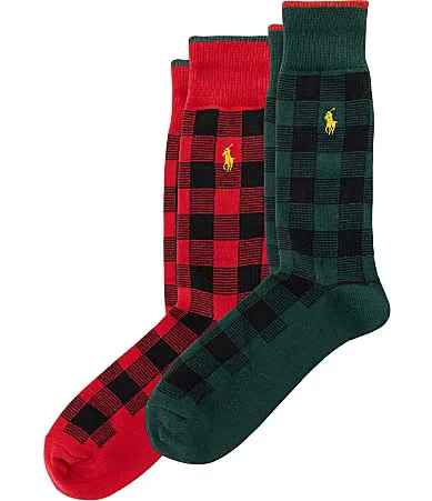 Tripped Buffalo Check Pattern Socks 2-Pack