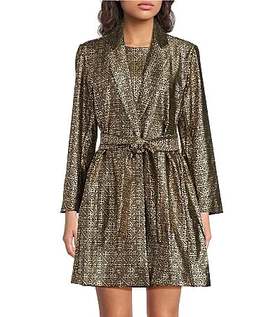 Emma Gilded Jude Cloth Geometric Notch Lapel Collar Long Sleeve Belted Jacket by Jude Connally