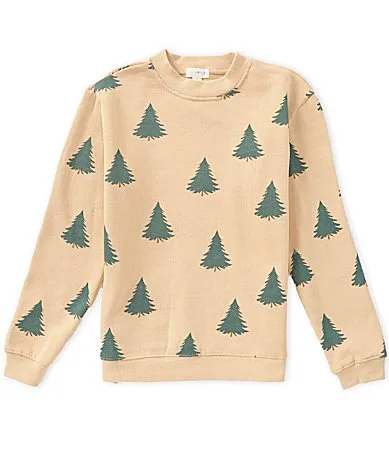 Tree Print Long Sleeve Pullover Sweatshirt by Scene&heard