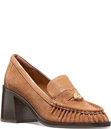 Penni Suede Block Heel Penny Loafers by kate spade