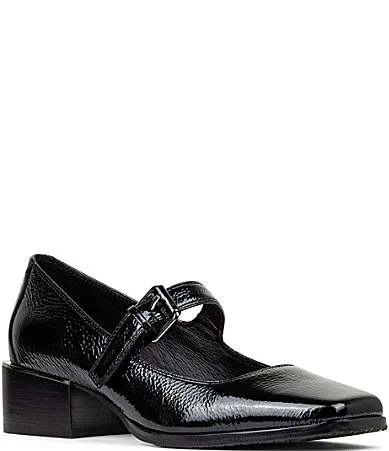 Amiya Crinkle Patent Leather Mary Jane Stacked Block Heel Pumps by Donald Pliner