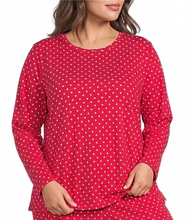 Sleep Sense Red Dot Print Long Sleeve Crew Neck Knit Coordinating Sleep Top by Sleep Sense