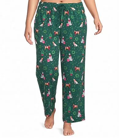 Sleep Sense Holiday Dogs Print Drawstring Tie Coordinating Holiday Sleep Pants by Sleep Sense